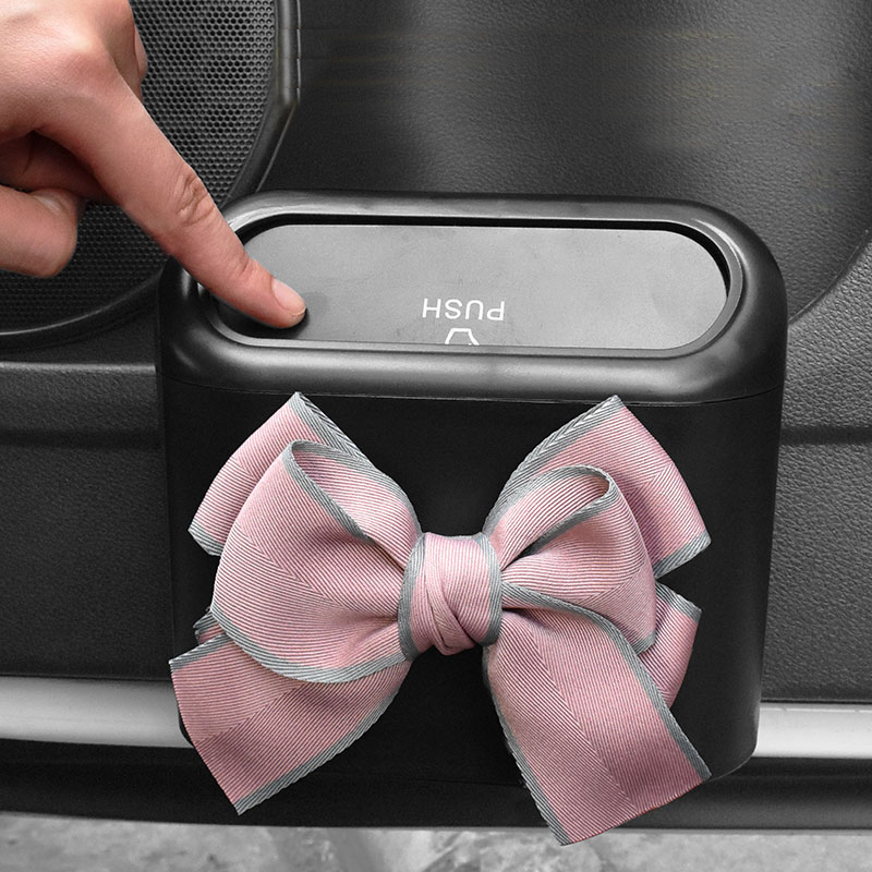 Cute Bowknot Car Trash Bin Hanging Vehicle Garbage Dust Case Storage Box Pressing Type Trash Can Auto Car Interior Accessories Cute Bowknot Car Trash Bin Hanging Vehicle Garbage Dust Case Storage Box Pressing Type Trash Can Auto Car Interior Accessories