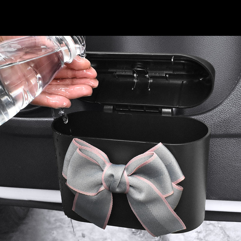 Cute Bowknot Car Trash Bin Hanging Vehicle Garbage Dust Case Storage Box Pressing Type Trash Can Auto Car Interior Accessories Cute Bowknot Car Trash Bin Hanging Vehicle Garbage Dust Case Storage Box Pressing Type Trash Can Auto Car Interior Accessories