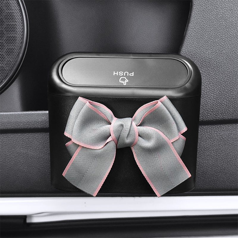 Cute Bowknot Car Trash Bin Hanging Vehicle Garbage Dust Case Storage Box Pressing Type Trash Can Auto Car Interior Accessories Cute Bowknot Car Trash Bin Hanging Vehicle Garbage Dust Case Storage Box Pressing Type Trash Can Auto Car Interior Accessories