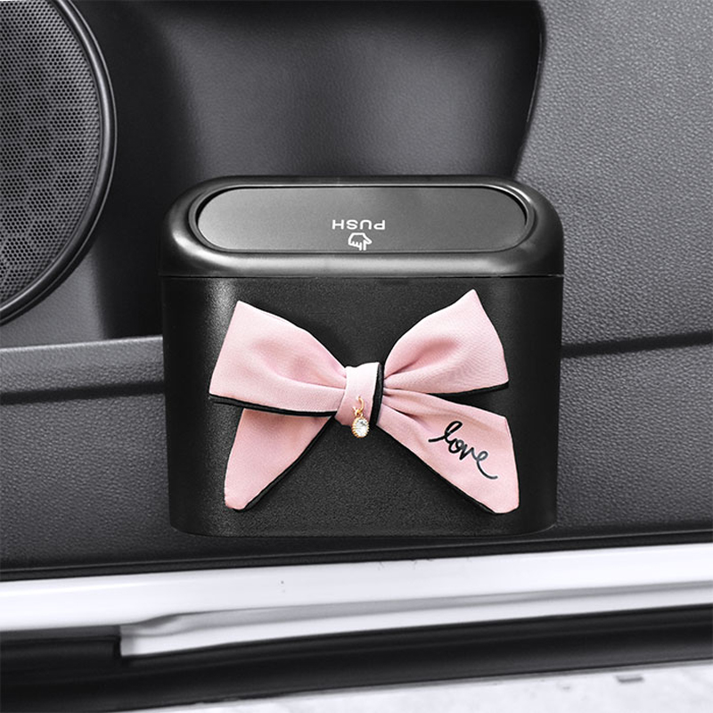 Cute Bowknot Car Trash Bin Hanging Vehicle Garbage Dust Case Storage Box Pressing Type Trash Can Auto Car Interior Accessories Cute Bowknot Car Trash Bin Hanging Vehicle Garbage Dust Case Storage Box Pressing Type Trash Can Auto Car Interior Accessories