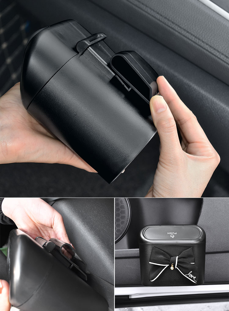 Cute Bowknot Car Trash Bin Hanging Vehicle Garbage Dust Case Storage Box Pressing Type Trash Can Auto Car Interior Accessories Cute Bowknot Car Trash Bin Hanging Vehicle Garbage Dust Case Storage Box Pressing Type Trash Can Auto Car Interior Accessories