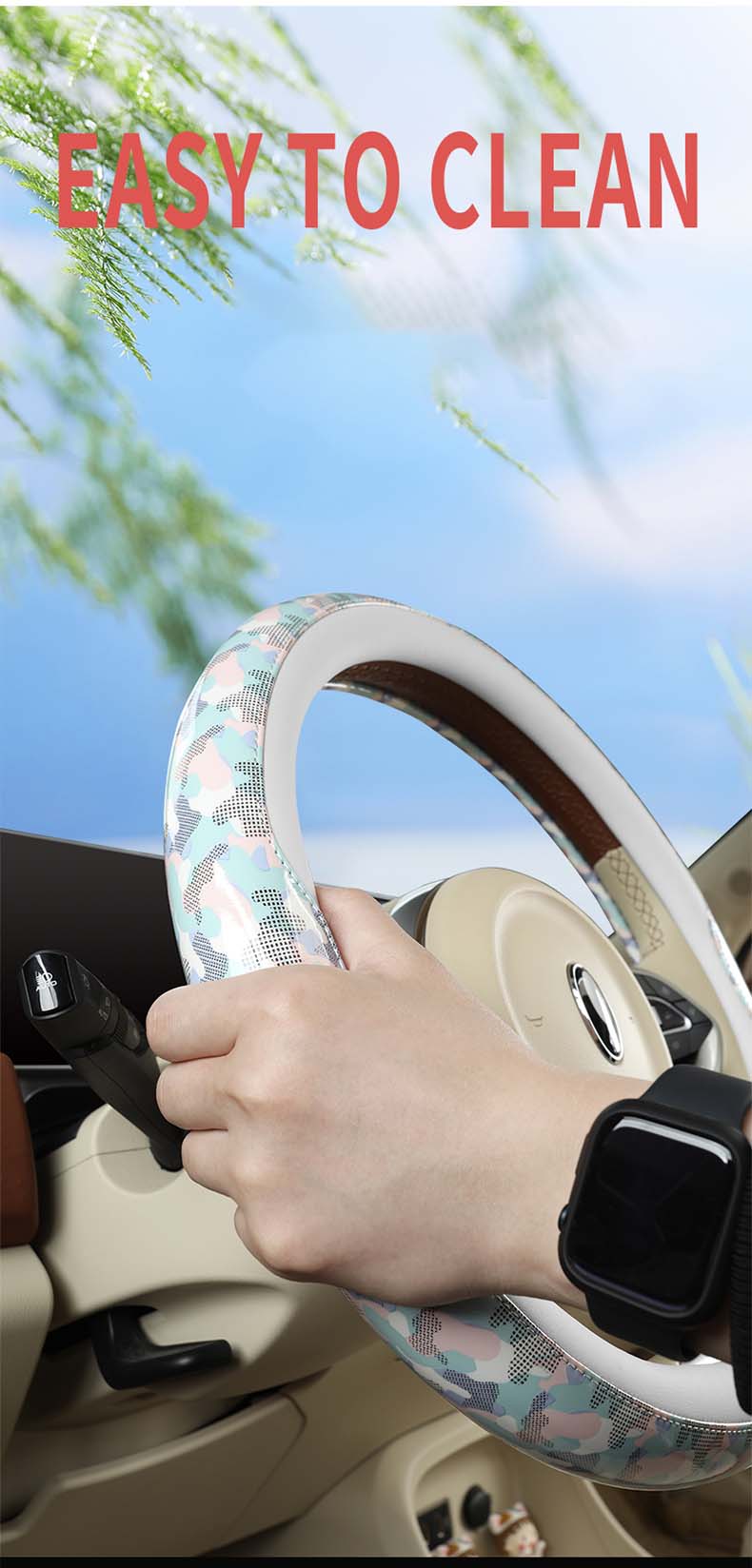 Universal PU Material Stitching Color Contrast Car Steering Wheel Cover Fashion High Quality Auto Accessories 38cm Four Colors
