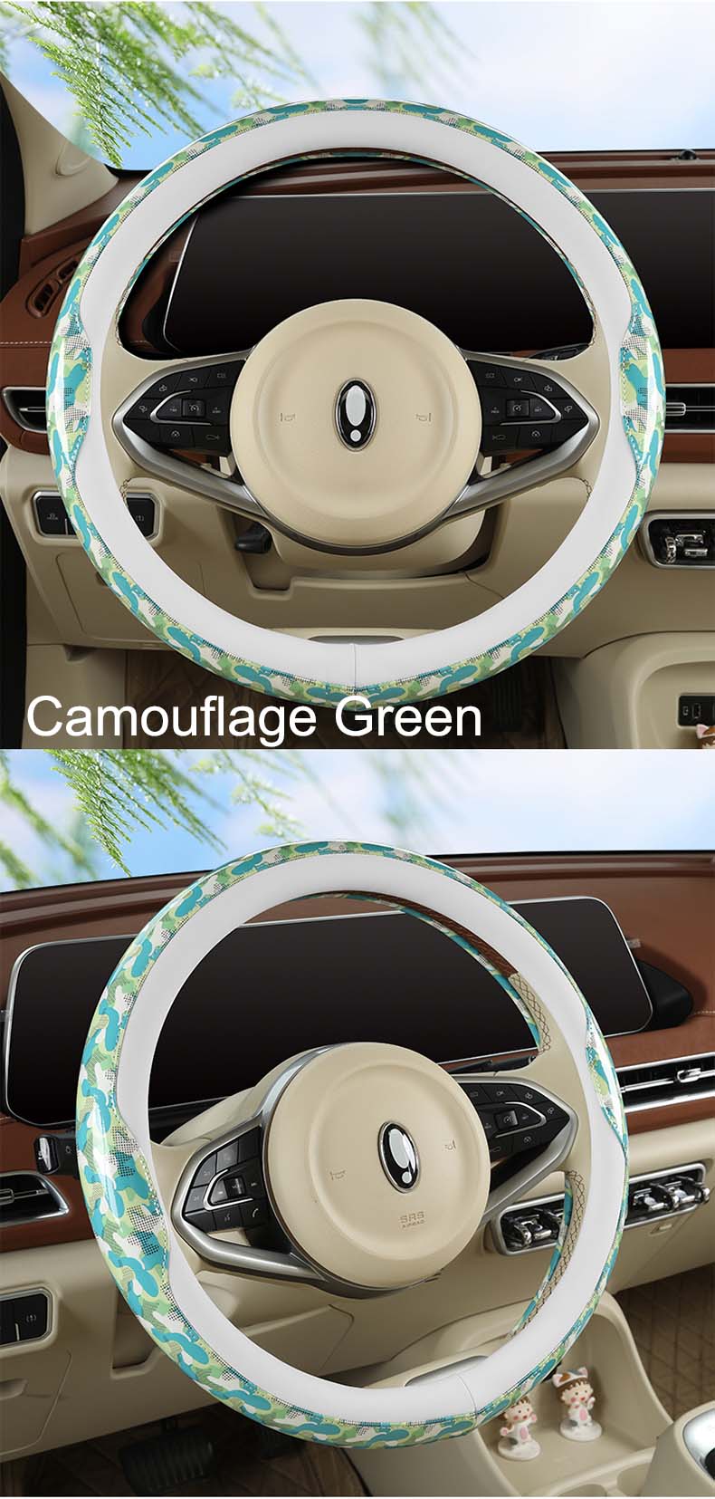 Universal PU Material Stitching Color Contrast Car Steering Wheel Cover Fashion High Quality Auto Accessories 38cm Four Colors