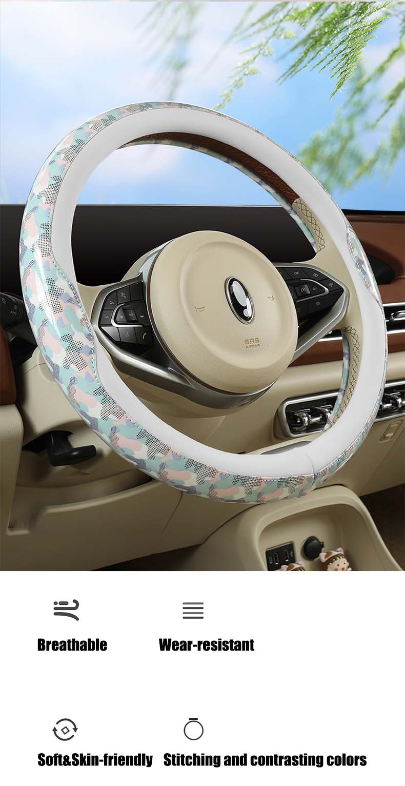 Universal PU Material Stitching Color Contrast Car Steering Wheel Cover Fashion High Quality Auto Accessories 38cm Four Colors