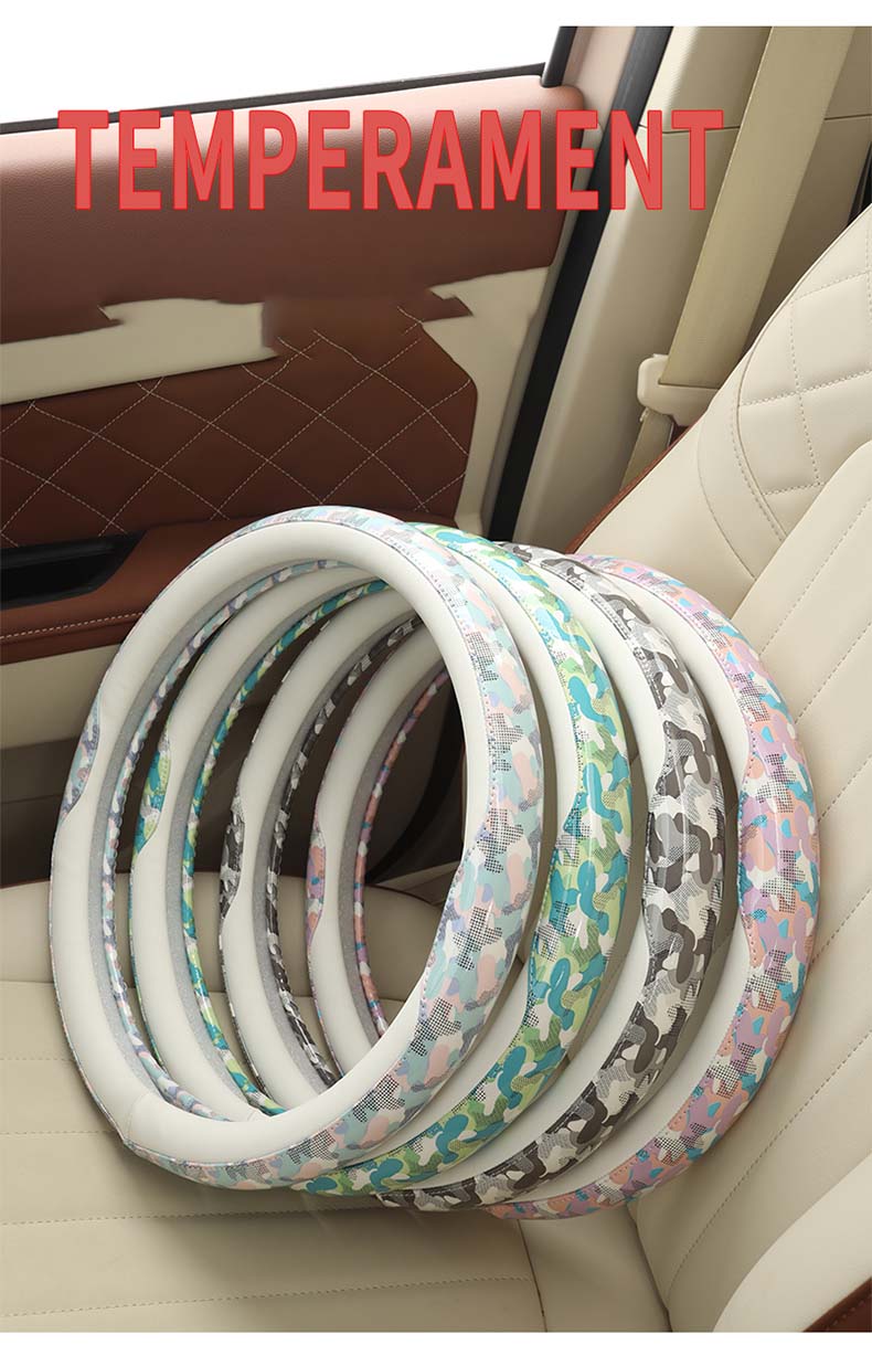 Universal PU Material Stitching Color Contrast Car Steering Wheel Cover Fashion High Quality Auto Accessories 38cm Four Colors