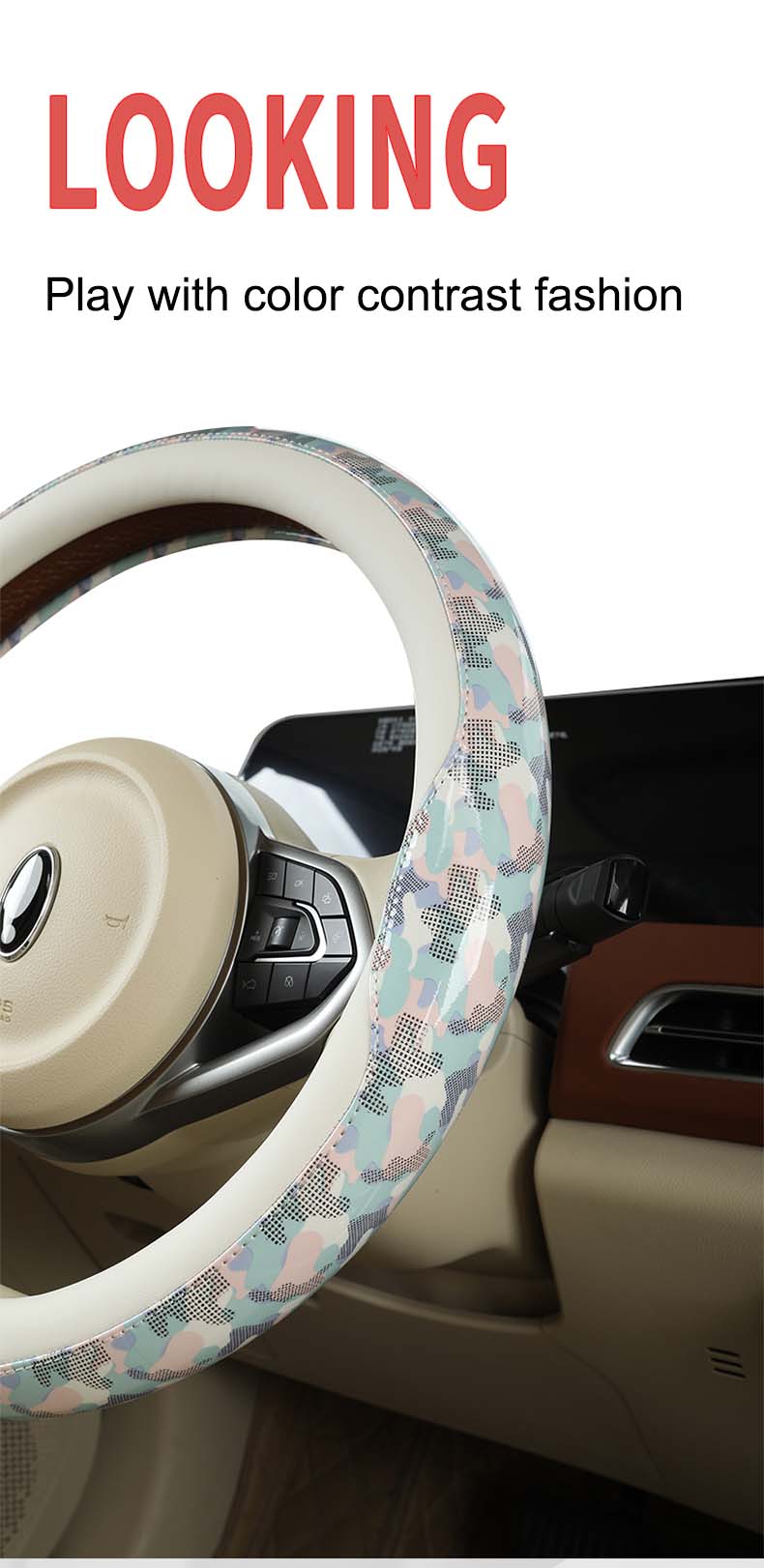 Universal PU Material Stitching Color Contrast Car Steering Wheel Cover Fashion High Quality Auto Accessories 38cm Four Colors