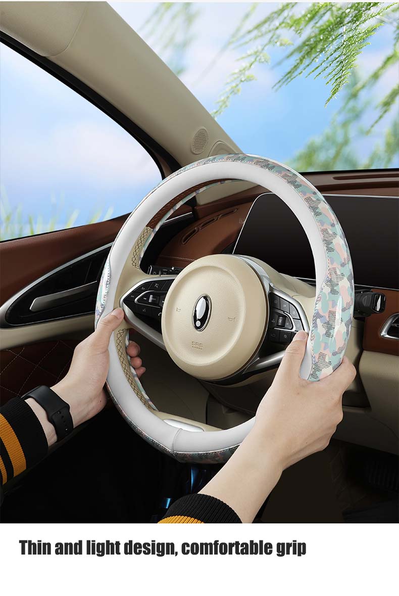 Universal PU Material Stitching Color Contrast Car Steering Wheel Cover Fashion High Quality Auto Accessories 38cm Four Colors