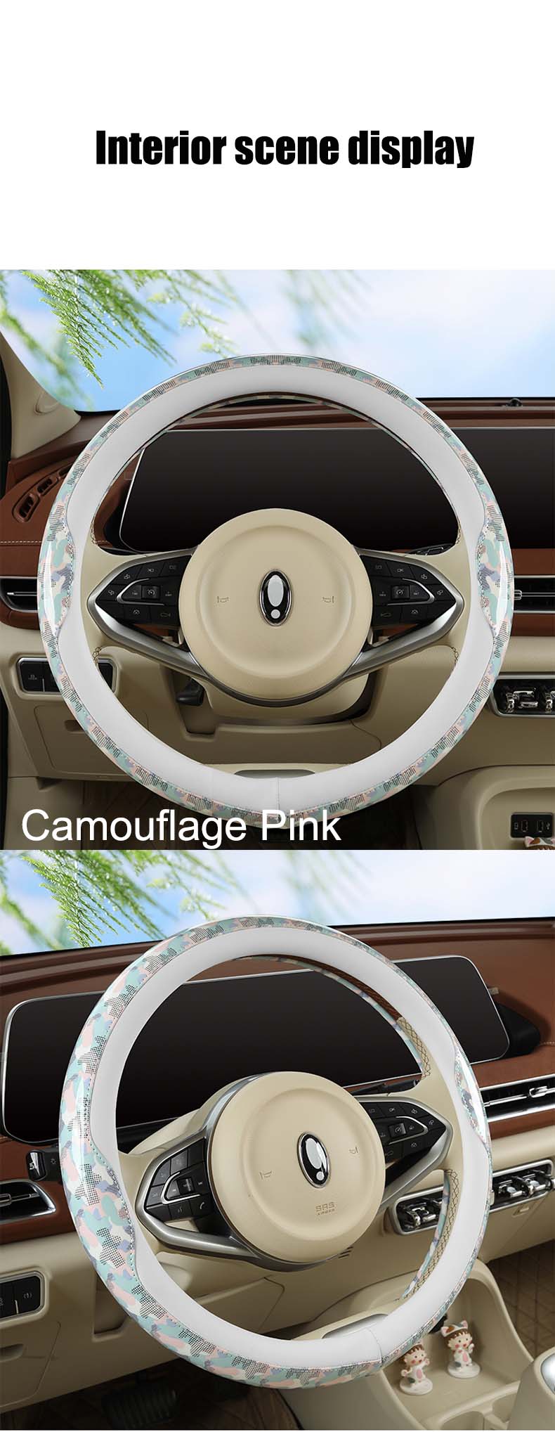 Universal PU Material Stitching Color Contrast Car Steering Wheel Cover Fashion High Quality Auto Accessories 38cm Four Colors