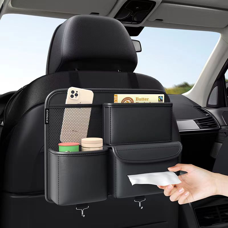 High Capacity Adjustable Car Storage Box Backseat 5 Bag Trunk Organizer Multi-use PU Leather Car Seat Back Organizers with Bag