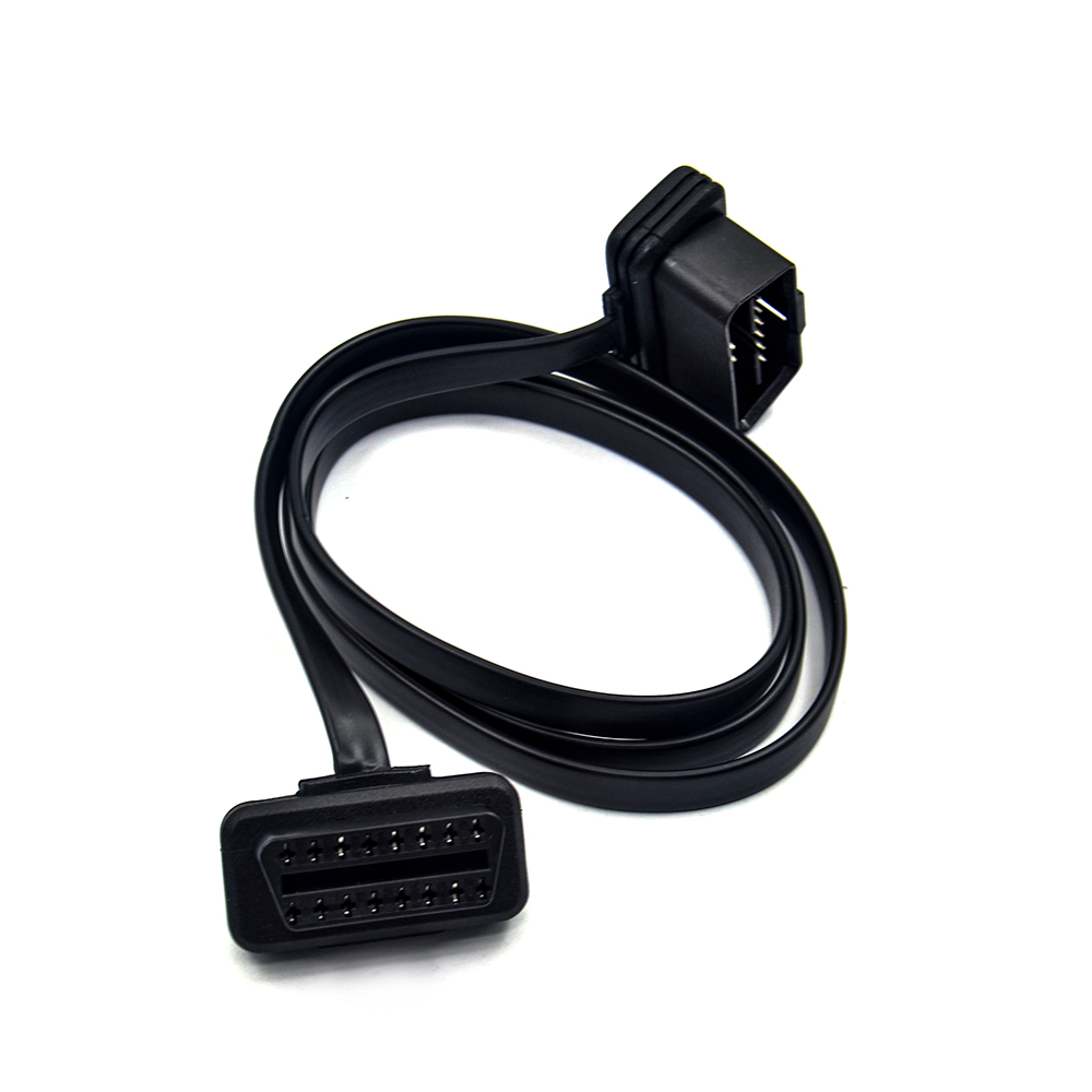 30/60/100CM Flat+Thin As Noodle 16 Pin Socket OBD OBDII OBD2 16Pin Male To Female Car Scanner Extension Cable Connector