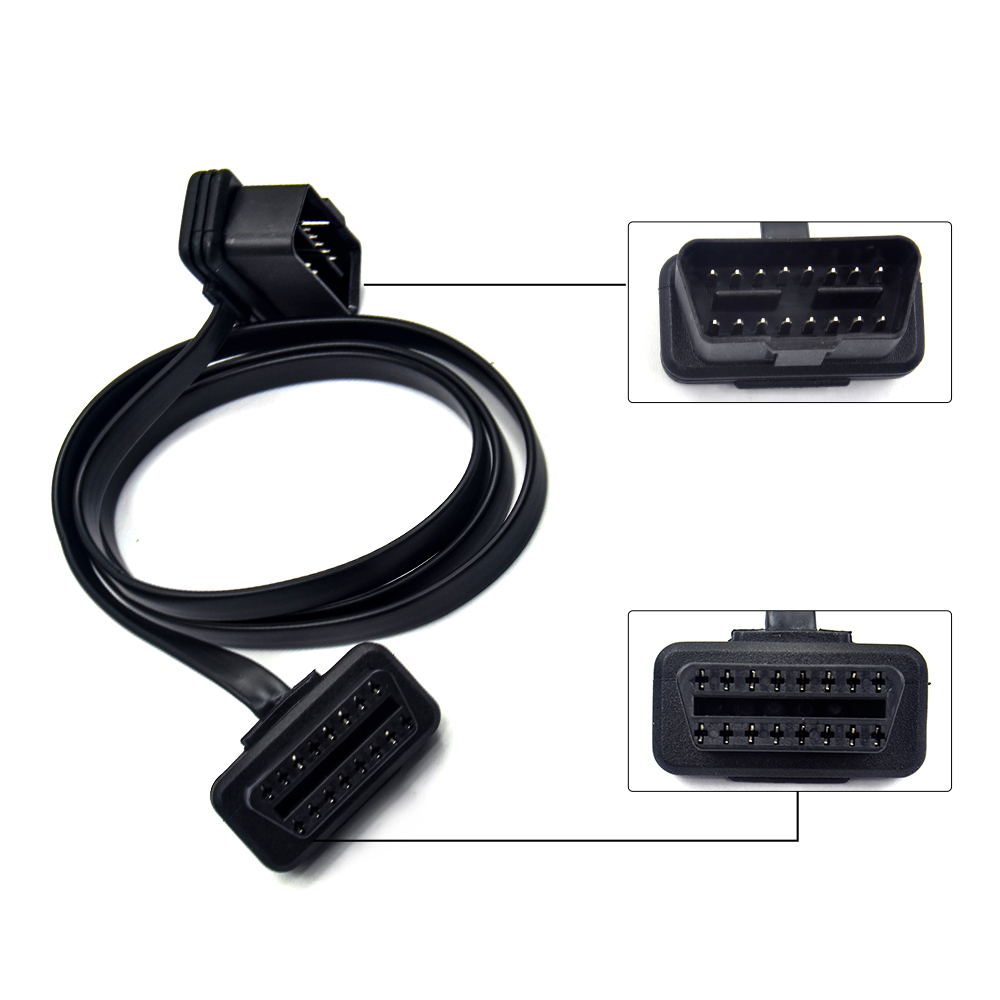 30/60/100CM Flat+Thin As Noodle 16 Pin Socket OBD OBDII OBD2 16Pin Male To Female Car Scanner Extension Cable Connector