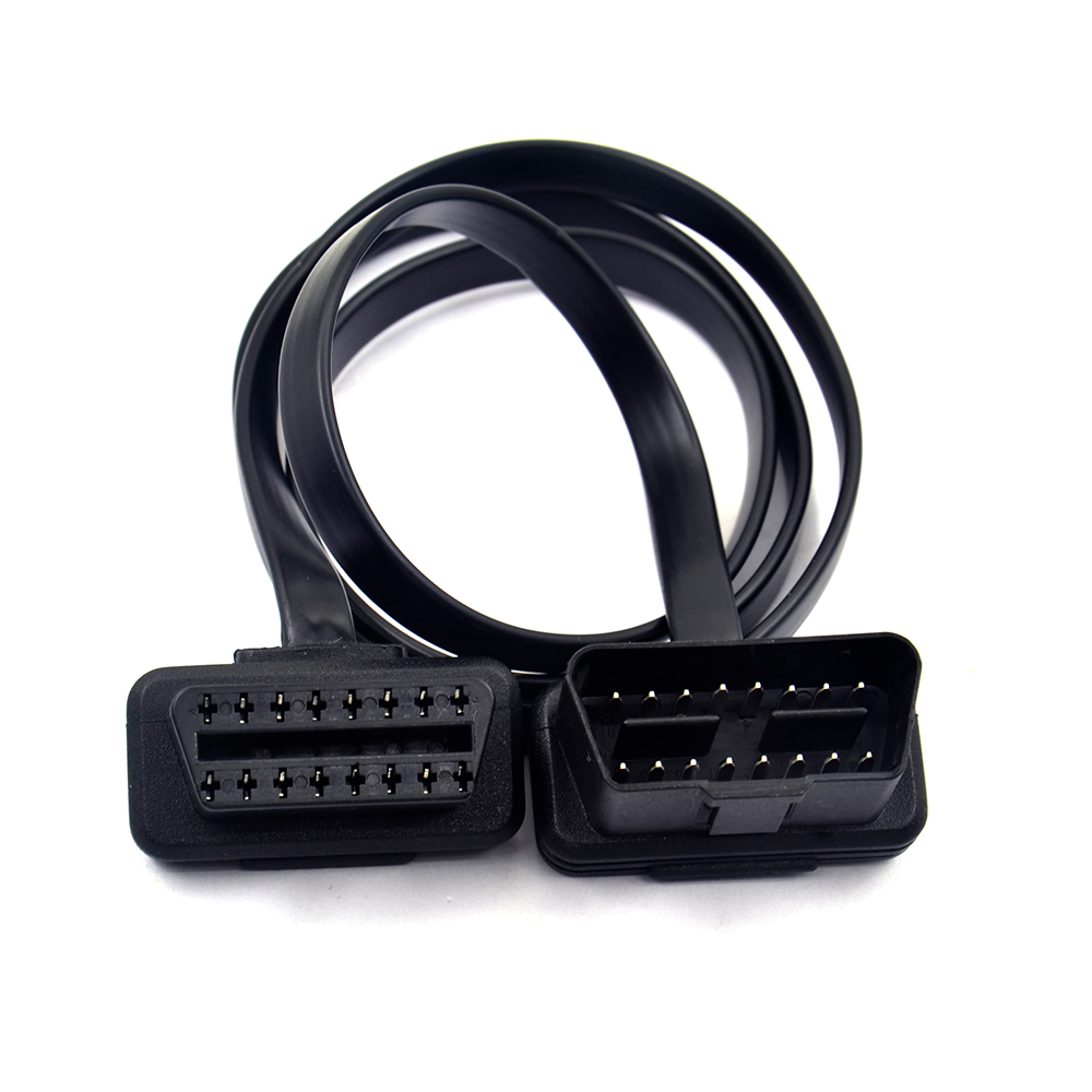 30/60/100CM Flat+Thin As Noodle 16 Pin Socket OBD OBDII OBD2 16Pin Male To Female Car Scanner Extension Cable Connector