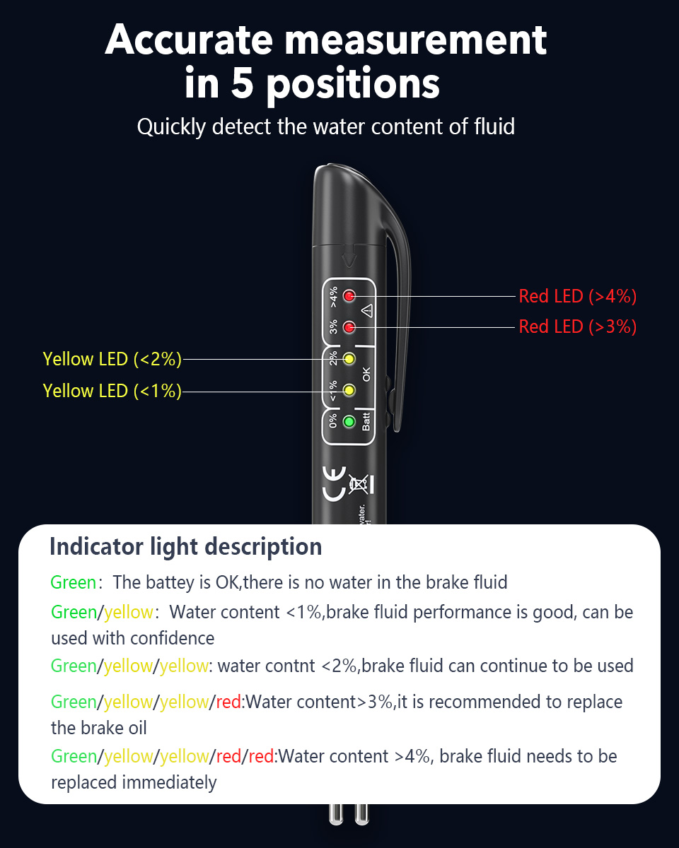 Universal Brake Fluid Tester Accurate Oil Quality Diagnostic Tools LED Indicator Liquid Testing Pen Automotive Brake Oil tester