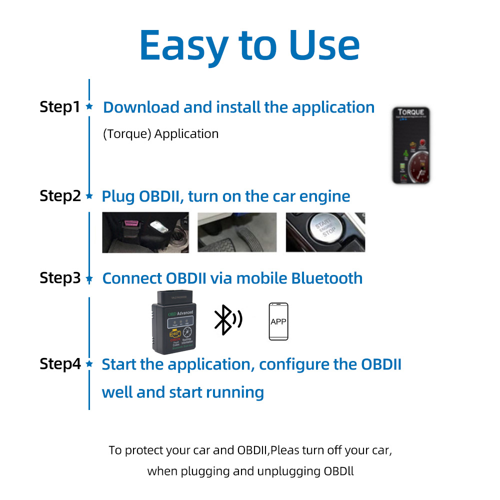 Bluetooth-Compatible Car OBD2 Scanner Elm327 V1.5 Code Reader OBDII Diagnostic Tool Diagnosis Scanner for Android IOS Windows