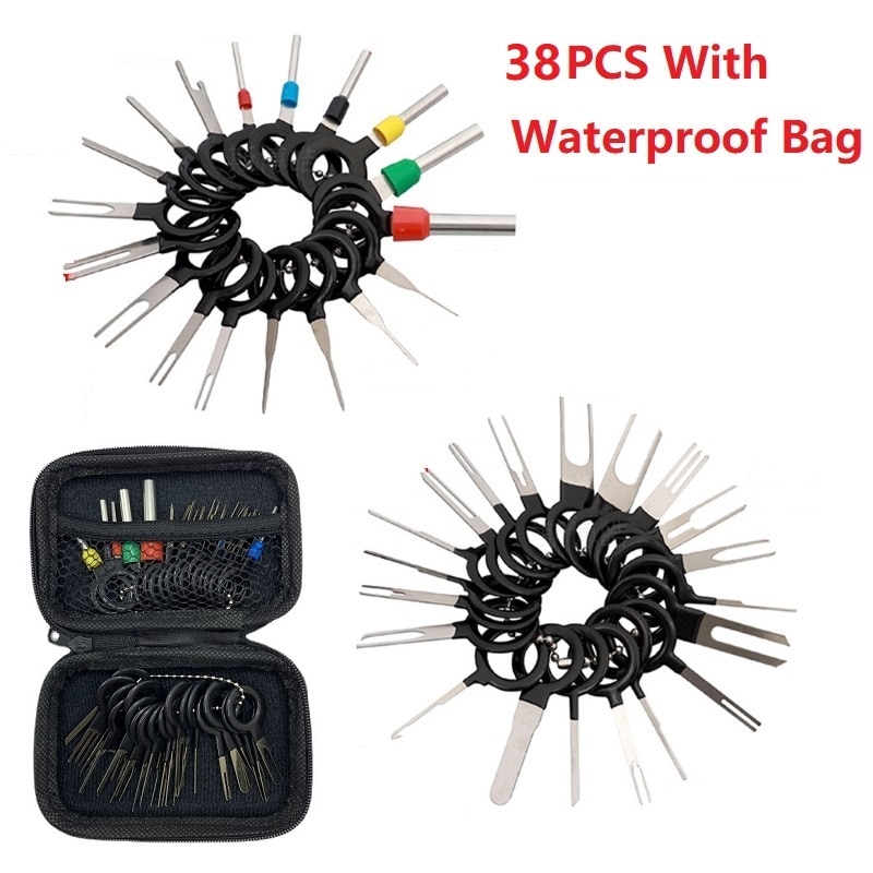 41PCS/38PCS Waterproof Bag Terminal Removal Kit Stylus Wiring Crimp Connector Pin Extractor Puller Terminal Repair Tools