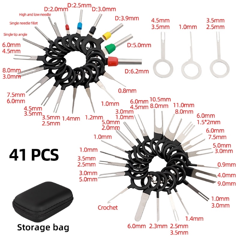 41PCS/38PCS Waterproof Bag Terminal Removal Kit Stylus Wiring Crimp Connector Pin Extractor Puller Terminal Repair Tools