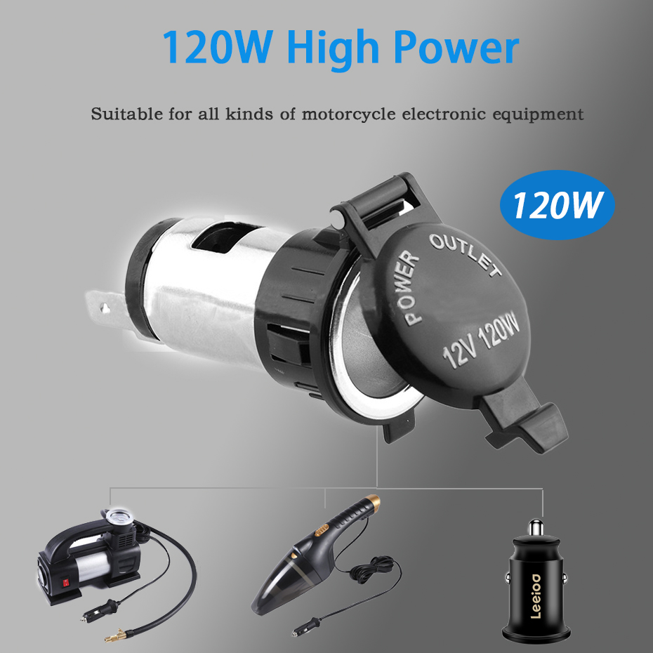 120W 12V-24V Waterproof Car Auto Motorcycle Cigarette Lighter Power Plug Socket For Motorcycles Boats Mowers Tractors Cars