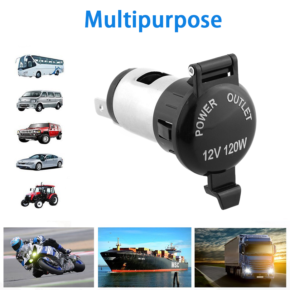 120W 12V-24V Waterproof Car Auto Motorcycle Cigarette Lighter Power Plug Socket For Motorcycles Boats Mowers Tractors Cars