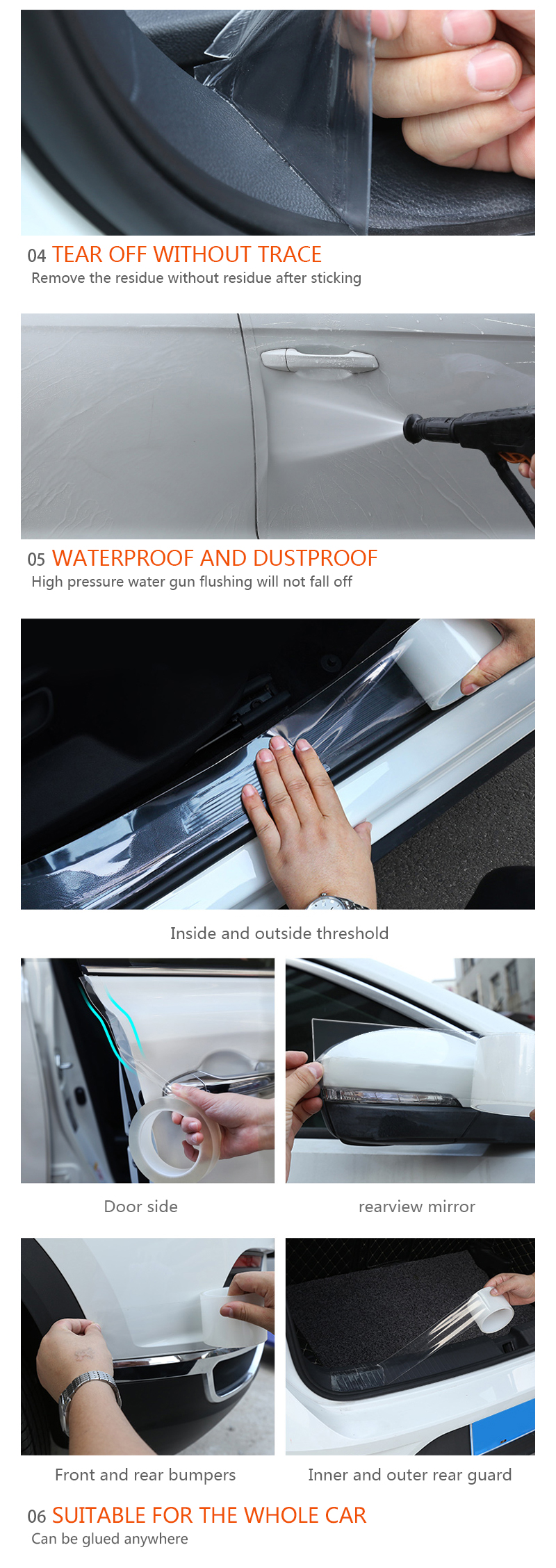 SEAMETAL Car Stickers Door Edge Protector Universal Car Door Sill Sticker Anti Scratch Transparent Film Auto Threshold Guard