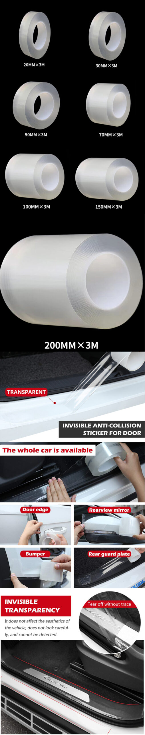 Transparent Car Door Protector Stickers Anti Scratch Nano Tape Auto Trunk Sill Scuff Protector Film Door Edge Protective