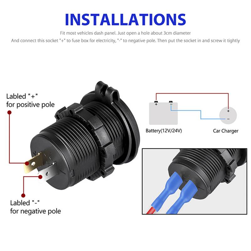 Quick Charge 3.0 Dual USB Fast Car Charger Socket Accessories Waterproof 12V/24V QC3.0 Power Outlet with Touch Switch&Led Light