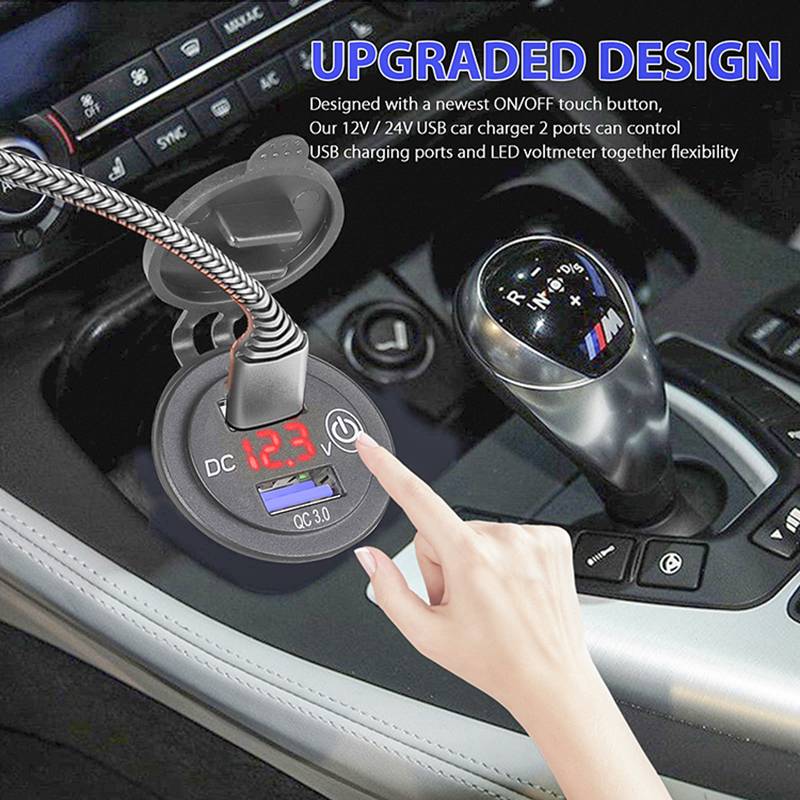 Quick Charge 3.0 Dual USB Fast Car Charger Socket Accessories Waterproof 12V/24V QC3.0 Power Outlet with Touch Switch&Led Light