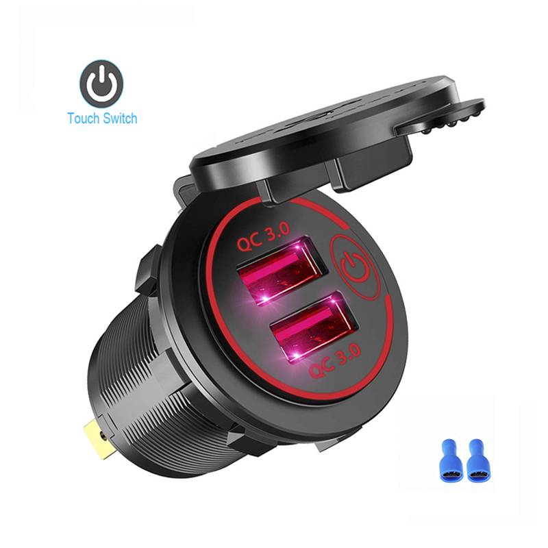 Quick Charge 3.0 Dual USB Fast Car Charger Socket Accessories Waterproof 12V/24V QC3.0 Power Outlet with Touch Switch&Led Light Uncategorized