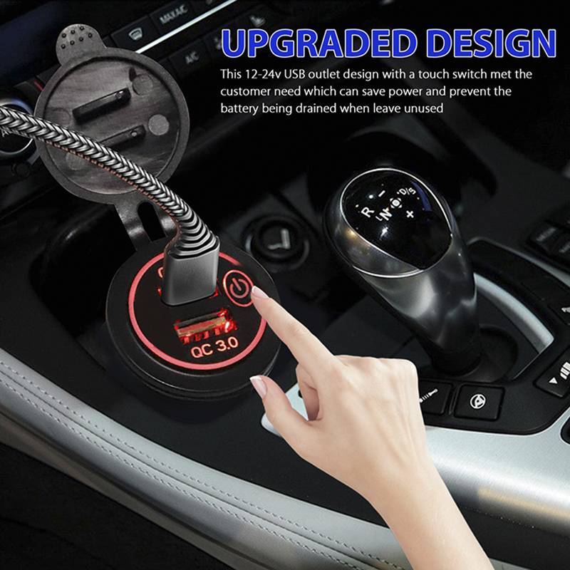 Quick Charge 3.0 Dual USB Fast Car Charger Socket Accessories Waterproof 12V/24V QC3.0 Power Outlet with Touch Switch&Led Light Uncategorized