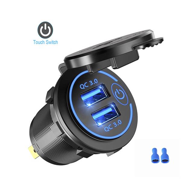 Quick Charge 3.0 Dual USB Fast Car Charger Socket Accessories Waterproof 12V/24V QC3.0 Power Outlet with Touch Switch&Led Light