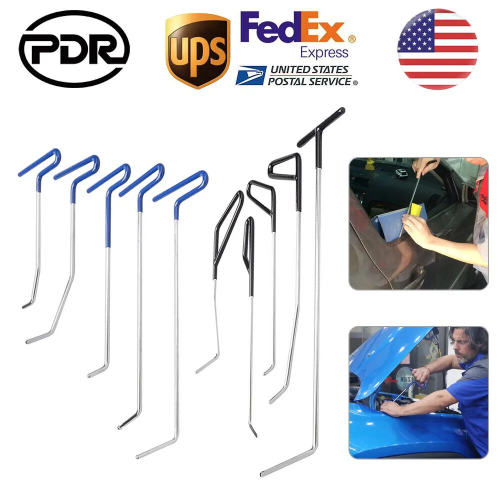 PDR Tools Car Body Paintless Dent Repair Removal Tool Stainless Steel Push Rods Crowbar Kit Car Dent Remover Puller Garage Tools