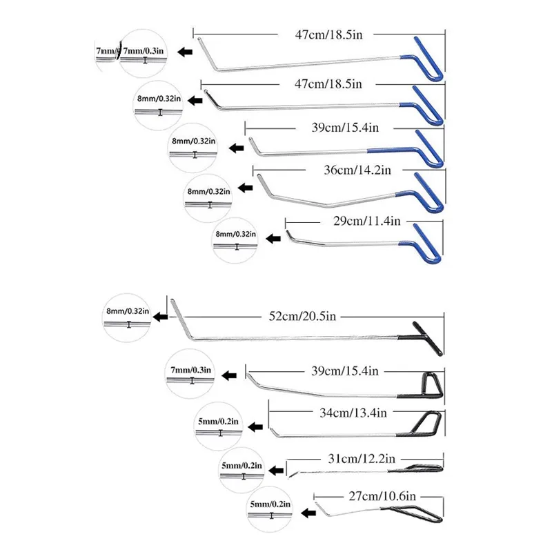 PDR Tools Car Body Paintless Dent Repair Removal Tool Stainless Steel Push Rods Crowbar Kit Car Dent Remover Puller Garage Tools